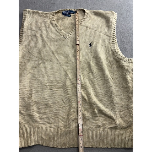 Polo Ralph Lauren Mens V Neck Sweater Vest Tan Beige Logo Size XL 100 Cotton - Picture 3 of 6